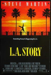 3p417 L.A. STORY DS one-sheet '91 Mick Jackson, cool image of man doing handstand on boardwalk!