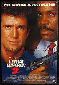 3p429 LETHAL WEAPON 2 one-sheet poster '89 great close-up image of cops Mel Gibson & Danny Glover!
