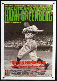 3p431 LIFE & TIMES OF HANK GREENBERG one-sheet movie poster '99 Jewish baseball star, great image!