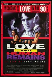 3p452 LOVE & HUMAN REMAINS one-sheet poster '95 Denys Arcand, image of sexy girl in leather dress!