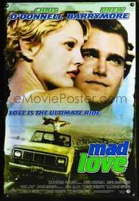 3p453 MAD LOVE DS one-sheet movie poster '95 close-up of wild Drew Barrymore & Chris O'Donnell!