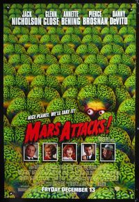 3p462 MARS ATTACKS! DS advance one-sheet '96 directed by Tim Burton, great image of alien brains!