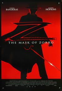3p465 MASK OF ZORRO DS advance one-sheet poster '98 cool image of shadowy Antonio Banderas as Zorro!