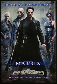 3p469 MATRIX DS advance 1sh '99 Keanu Reeves, Carrie-Anne Moss, Laurence Fishburne, Wachowski Bros!