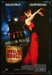 3p503 MOULIN ROUGE Advance style E one-sheet movie poster '01 Nicole Kidman kisses Ewan McGregor!