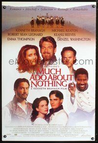 3p507 MUCH ADO ABOUT NOTHING int'l 1sheet '93 Kenneth Branagh, Keaton, Keanu Reeves, Washington!