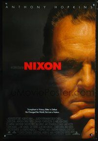 3p537 NIXON DS int'l one-sheet '95 great close-up of Anthony Hopkins as Richard Nixon, Oliver Stone!