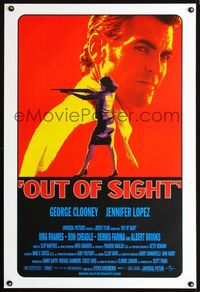 3p549 OUT OF SIGHT DS one-sheet '98 Steven Soderbergh, cool image of George Clooney & Jennifer Lopez