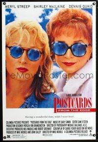 3p571 POSTCARDS FROM THE EDGE 1sh '90 great image of Shirley MacLaine & Meryl Streep w/sunglasses!
