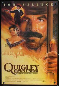 3p578 QUIGLEY DOWN UNDER one-sheet '91 art of Tom Selleck & Laura San Giacomo by Steven Chorney!