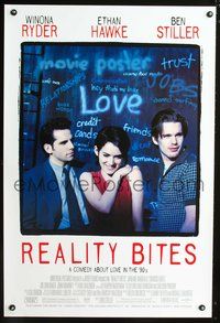 3p586 REALITY BITES one-sheet '94 Winona Ryder, Ben Stiller, & Ethan Hawke in front of graffiti!