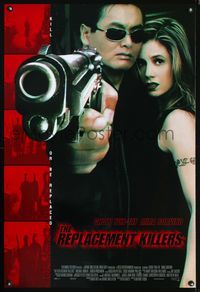 3p589 REPLACEMENT KILLERS DS int'l 1sh '98 cool image of Chow Yun-Fat pointing gun & Mira Sorvino!