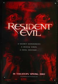 3p592 RESIDENT EVIL teaser one-sheet '02 Paul W.S. Anderson, Milla Jovovich, creepy zombie art!