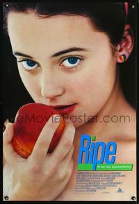 3p598 RIPE DS one-sheet '96 disturbing image of Monica Keena about to eat a peach, Gordon Currie