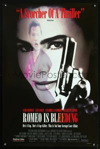3p603 ROMEO IS BLEEDING video one-sheet '94 cool image of Gary Oldman reflected in Sciorra's face!