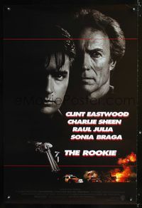 3p605 ROOKIE int'l one-sheet '90 close-up of Clint Eastwood, Charlie Sheen, .44 Magnum revolver!