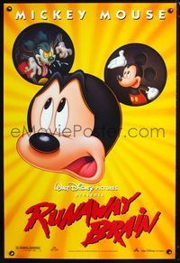 3p608 RUNAWAY BRAIN DS one-sheet '95 Disney, great huge Mickey Mouse Jekyll & Hyde cartoon image!