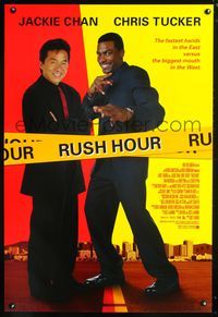 3p609 RUSH HOUR one-sheet movie poster '98 cool image of unlikely duo Jackie Chan & Chris Tucker!