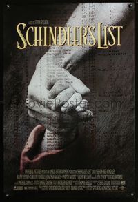 3p623 SCHINDLER'S LIST DS one-sheet movie poster '93 Steven Spielberg, Liam Neeson, Ralph Fiennes
