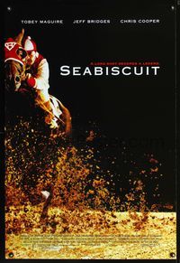 3p631 SEABISCUIT DS 1sh '03 cool image of horse racing jockey Tobey McGuire & most famous underdog!