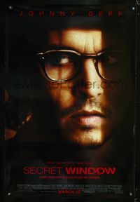 3p634 SECRET WINDOW advance one-sheet movie poster '04 cool portrait image of brooding Johhny Depp!