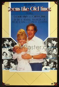 3p635 SEEMS LIKE OLD TIMES int'l one-sheet '80 Chevy Chase hugs Goldie Hawn, classic movie couples!