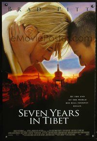 3p638 SEVEN YEARS IN TIBET DS 1sh '97 cool image of Brad Pitt, Tibetan monks!
