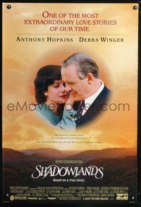 3p642 SHADOWLANDS DS int'l one-sheet '93 great romantic image of Anthony Hopkins & Debra Winger!