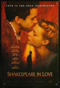 3p643 SHAKESPEARE IN LOVE int'l one-sheet '98 romantic close up of Gwyneth Paltrow & Joseph Fiennes!