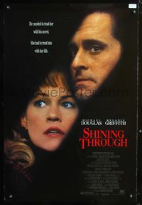 3p647 SHINING THROUGH one-sheet movie poster '92 close-up of Michael Douglas & Melanie Griffith!