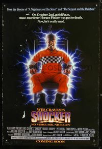 3p648 SHOCKER DS advance 1sheet '89 Wes Craven, wild image of electrocuted murderer Mitch Pileggi!