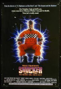 3p649 SHOCKER DS one-sheet poster '89 Wes Craven, wild image of electrocuted murderer Mitch Pileggi!