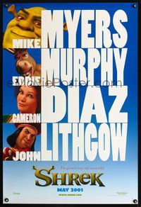 3p652 SHREK DS teaser one-sheet poster '01 Mike Myers, Eddie Murphy, Cameron Diaz, John Lithgow!
