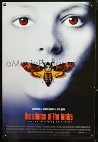 3p657 SILENCE OF THE LAMBS DS one-sheet poster '90 great image of Jodie Foster with moth over mouth!