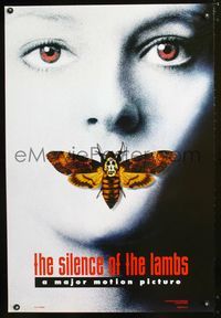 3p656 SILENCE OF THE LAMBS DS teaser one-sheet '90 great image of Jodie Foster with moth over mouth!