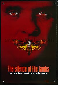 3p655 SILENCE OF THE LAMBS DS teaser style B 1sh '90 image of Anthony Hopkins with moth over mouth!