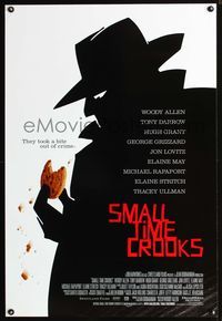 3p664 SMALL TIME CROOKS DS one-sheet '00 Woody Allen, cool art of criminal in fedora w/cookie!