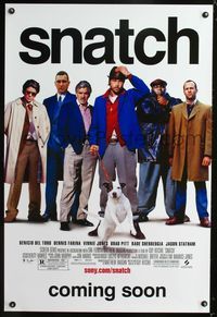 3p666 SNATCH advance one-sheet '00 cool image of Brad Pitt, Jason Statham, Benicio Del Toro & cast!