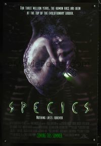 3p676 SPECIES advance one-sheet poster '95 creepy artwork of alien Natasha Henstridge in embryo sac!