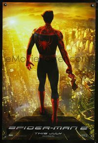 3p682 SPIDER-MAN 2 DS int'l teaser one-sheet '04 cool image of Tobey Maguire in costume w/mask off!