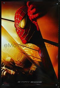 3p679 SPIDER-MAN teaser twin towers style one-sheet '02 Tobey Maguire crawling wall, Marvel Comics!