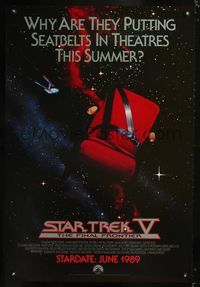 3p688 STAR TREK V advance one-sheet movie poster '89 The Final Frontier, rare seatbelts style!