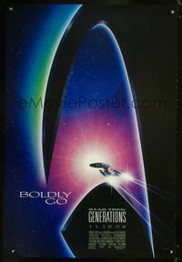 3p689 STAR TREK: GENERATIONS advance 1sheet '94 Patrick Stewart, William Shatner, cool sci-fi art!