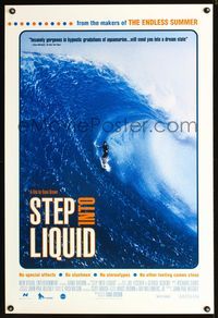 3p695 STEP INTO LIQUID DS 1sheet '03 surfing documentary, really cool image of surfer riding wave!