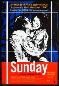 3p705 SUNDAY int'l one-sheet movie poster '97 Jonathan Nossiter, cool black & white artwork!