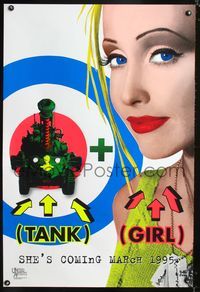 3p713 TANK GIRL teaser one-sheet movie poster '95 wacky Lori Petty w/bullseye pop-art image!
