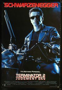 3p718 TERMINATOR 2 one-sheet movie poster '91 Arnold Schwarzenegger on motorcycle with shotgun!