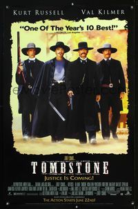 3p733 TOMBSTONE video advance one-sheet '93 Kurt Russell as Wyatt Earp, Val Kilmer as Doc Holliday