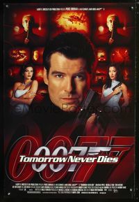 3p736 TOMORROW NEVER DIES DS one-sheet '97 super close image of Pierce Brosnan as James Bond 007!