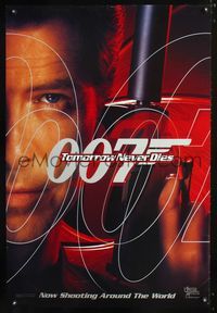 3p737 TOMORROW NEVER DIES DS teaser 1sh '97 super close image of Pierce Brosnan as James Bond 007!